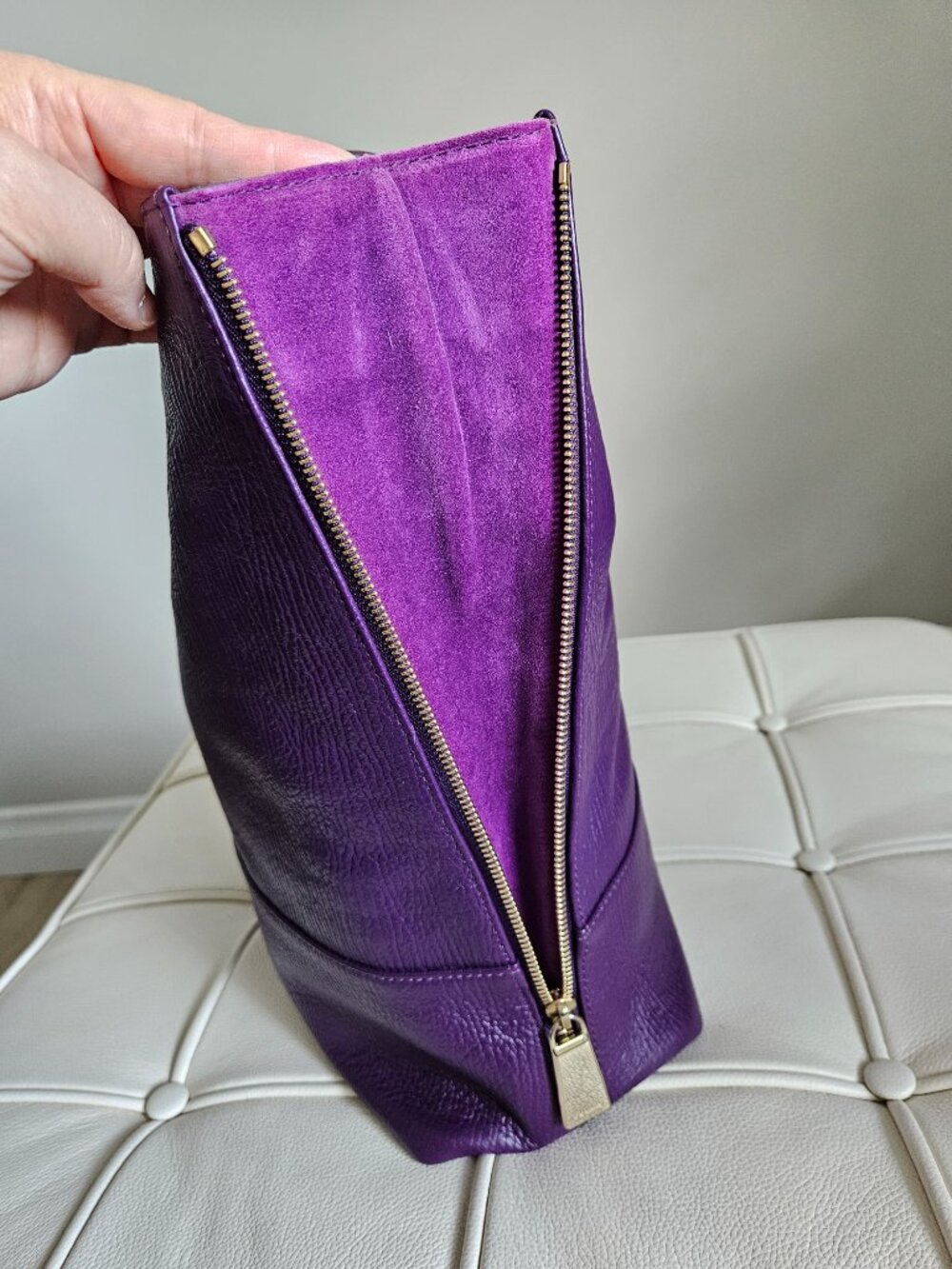 Furla Textured Leather Expandable Tote - Purple - Medium/Large - Picture 6 of 10